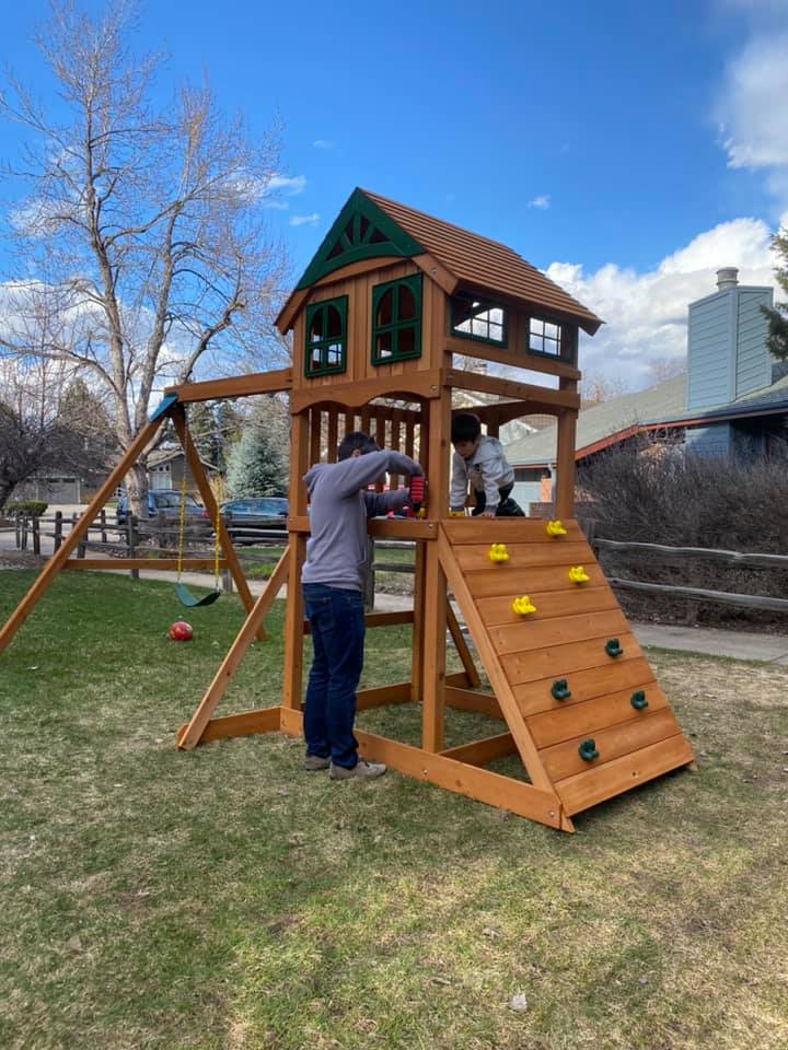 David building a playground for the kids